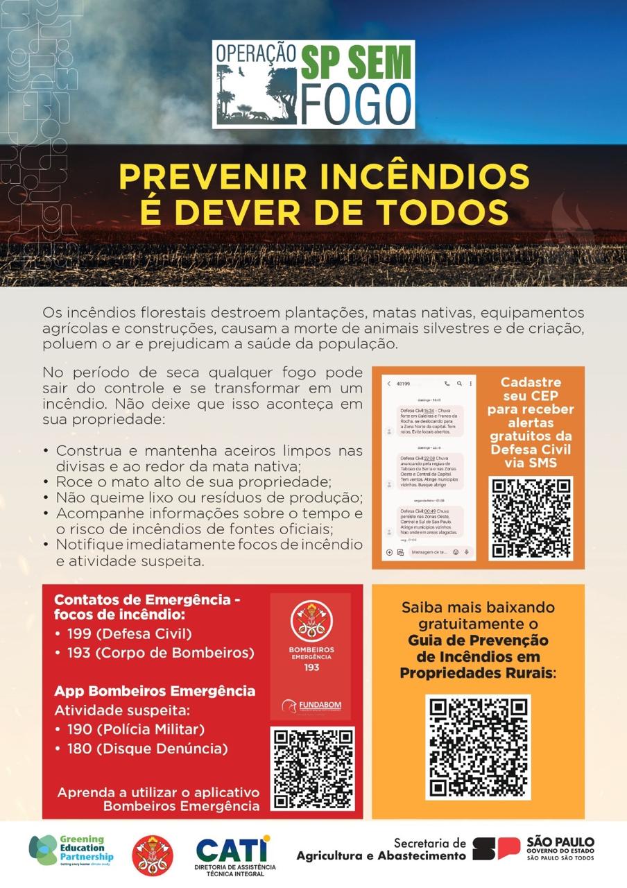 Prefeitura Municipal e Governo do Estado de São Paulo atuando na prevenção de incêndios.