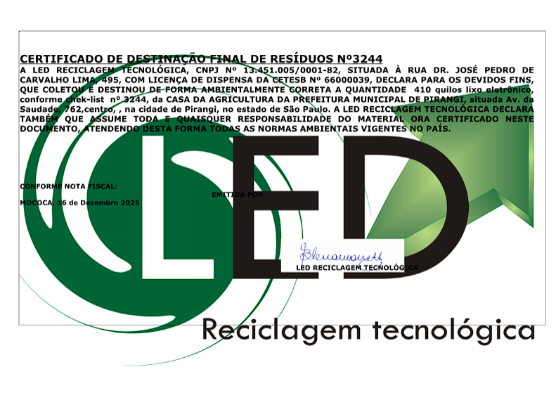 Pirangi realiza campanha de coleta de lixo eletrônico e arrecada 410 kg de materiais em 2025.